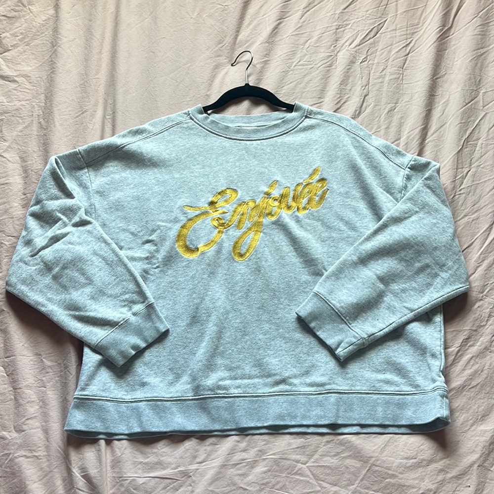 H&M Grey Crewneck, French Writing Design; Size XL
